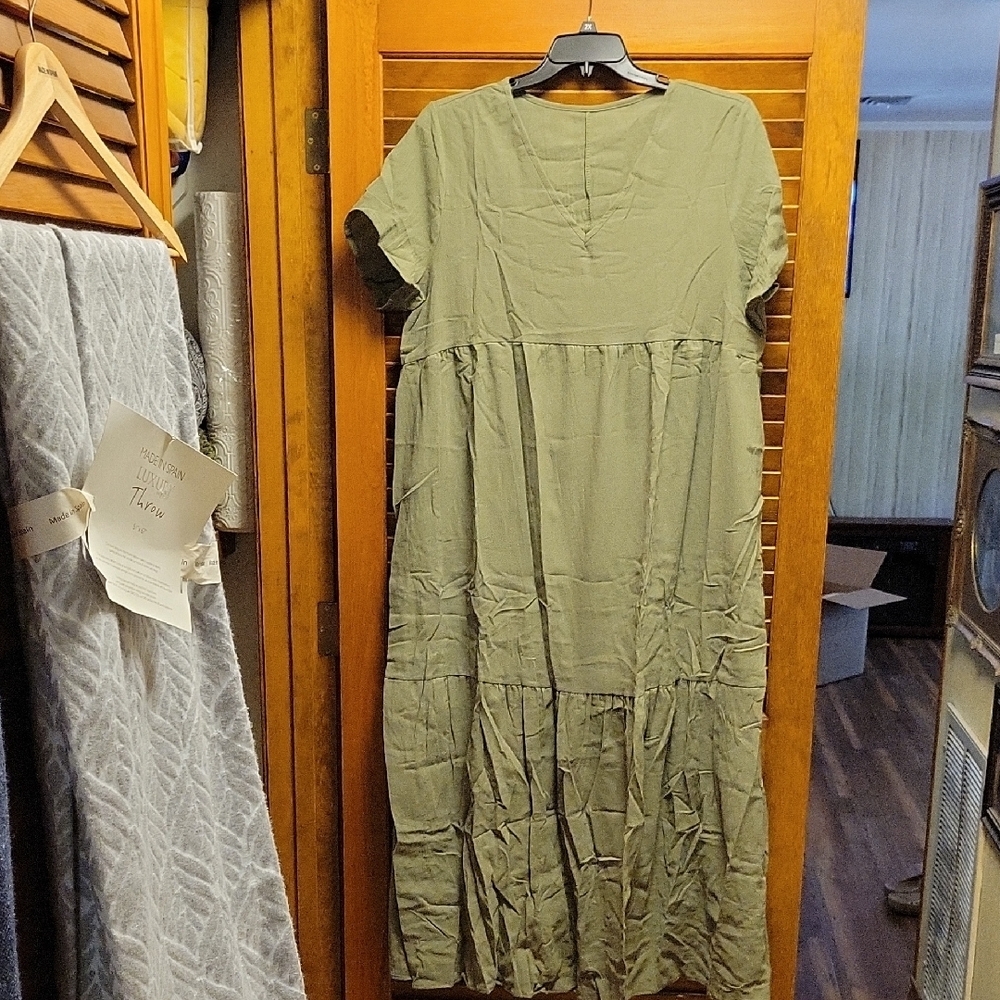 Olive Khaki Green Maxi Dress 4xl 100% Cotten